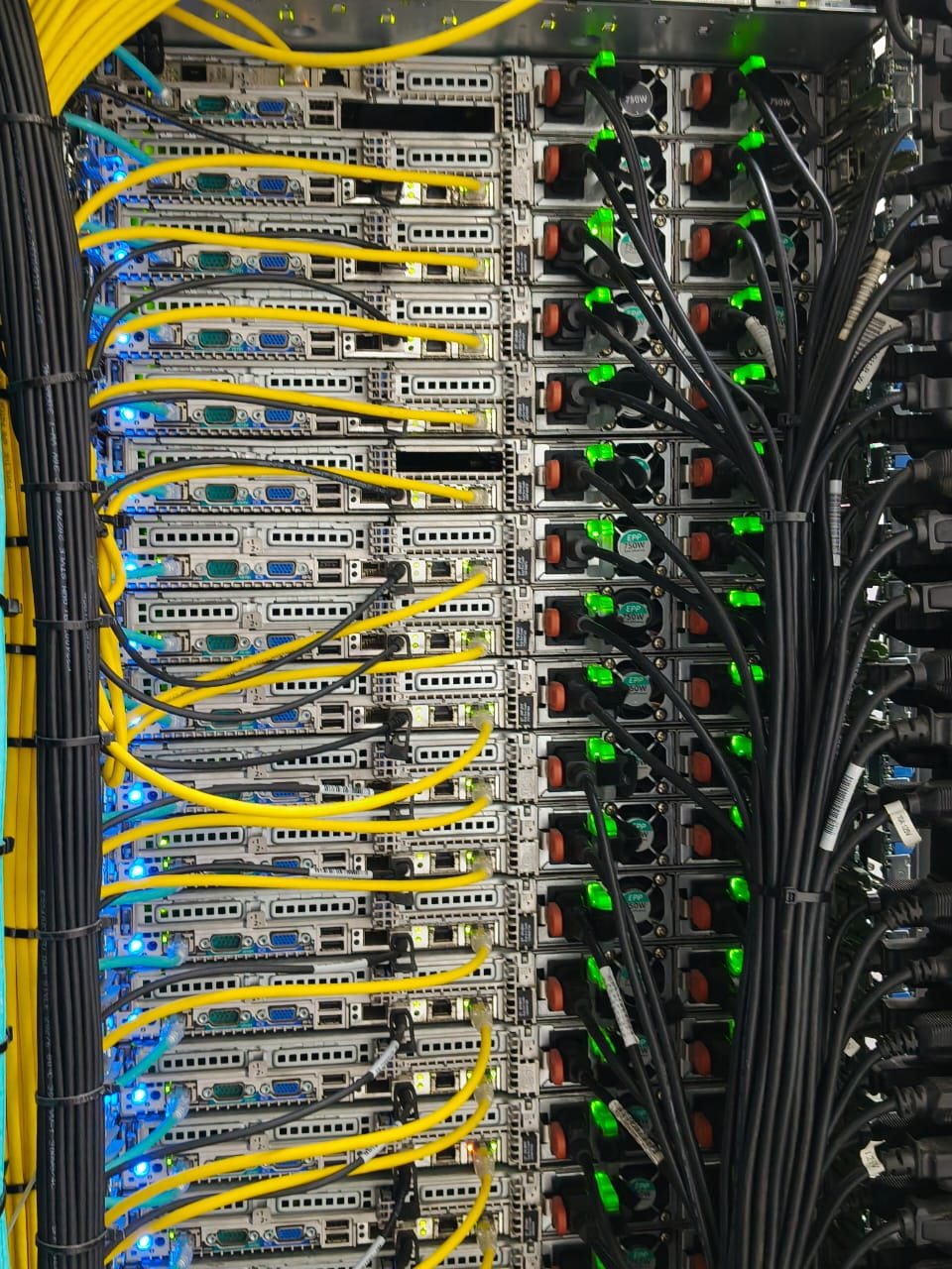 Dual power supplies fed from two sources on every server in the rack