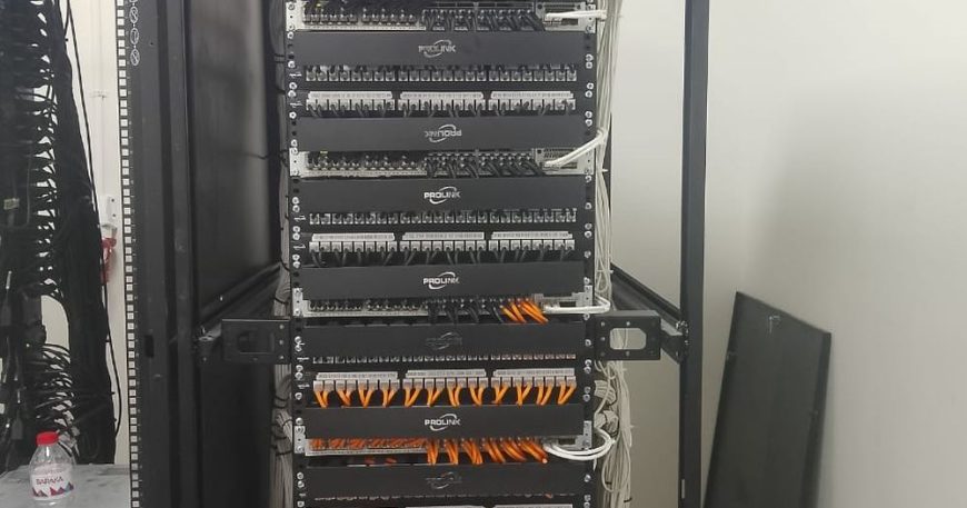 A rebuilt and labelled communications rack by Stark Technology